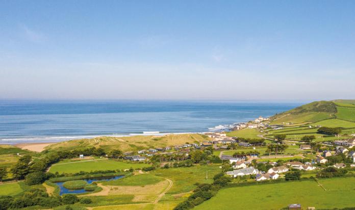 A view over the countryside, beach and sea at Croyde, North Devon