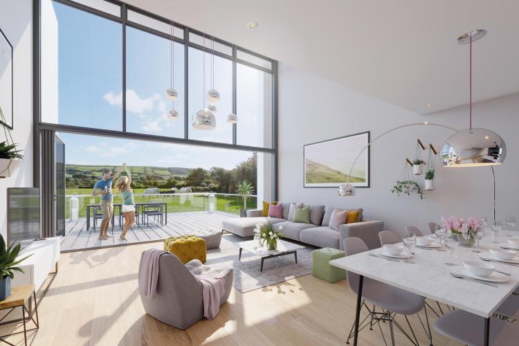 The 3 Bed Duplex Apartment lounge and dining area at Serenity in Croyde, North Devon